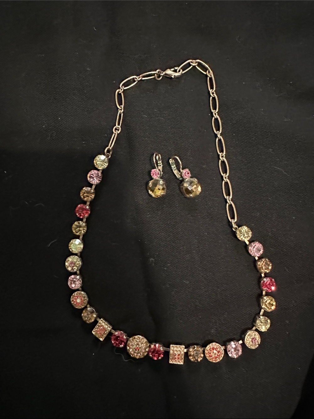 Mariana Pink, Red, Green and Champagne Crystal Necklace with Matching Earrings